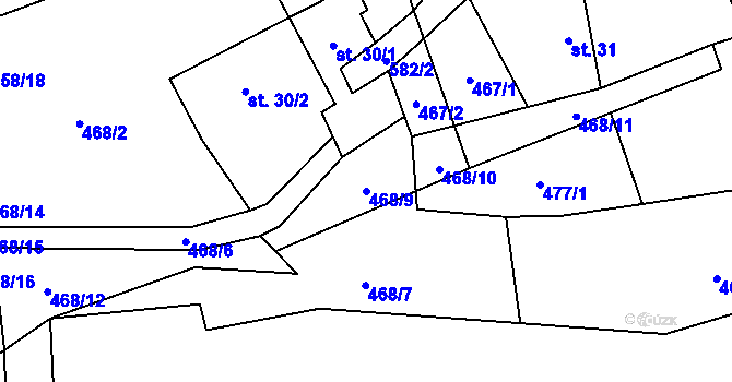 Parcela st. 468/9 v KÚ Bohdašice, Katastrální mapa