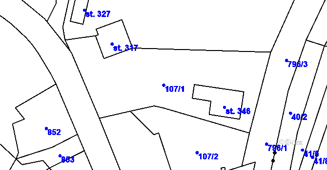 Parcela st. 107/1 v KÚ Dlouhá Ves u Sušice, Katastrální mapa