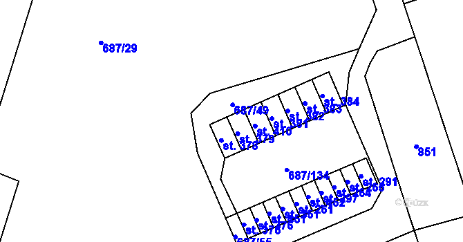 Parcela st. 687/104 v KÚ Dlouhá Ves u Sušice, Katastrální mapa