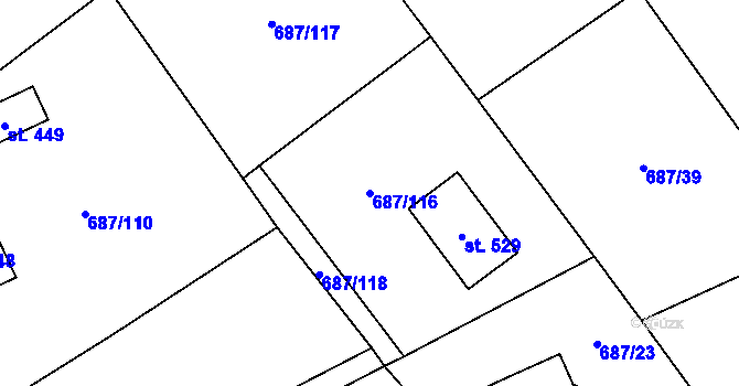 Parcela st. 687/116 v KÚ Dlouhá Ves u Sušice, Katastrální mapa