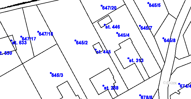 Parcela st. 445 v KÚ Dlouhá Ves u Sušice, Katastrální mapa