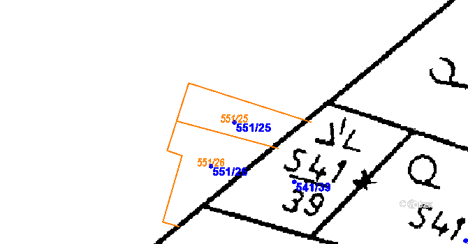 Parcela st. 551/25 v KÚ Dlouhá Ves u Sušice, Katastrální mapa