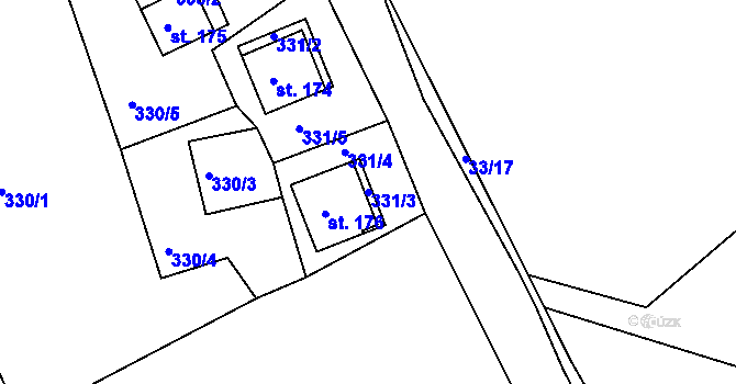 Parcela st. 331/3 v KÚ Nové Městečko, Katastrální mapa