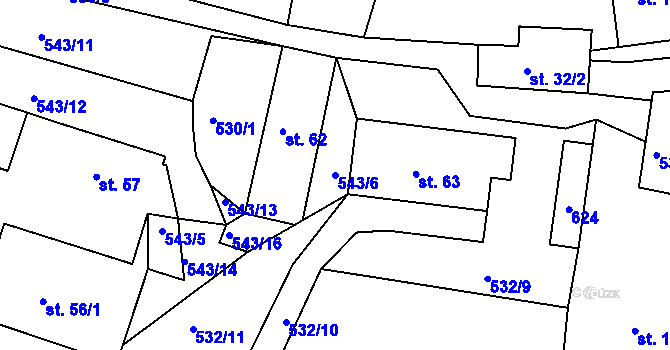 Parcela st. 543/6 v KÚ Nové Městečko, Katastrální mapa