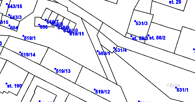 Parcela st. 569/1 v KÚ Nové Městečko, Katastrální mapa