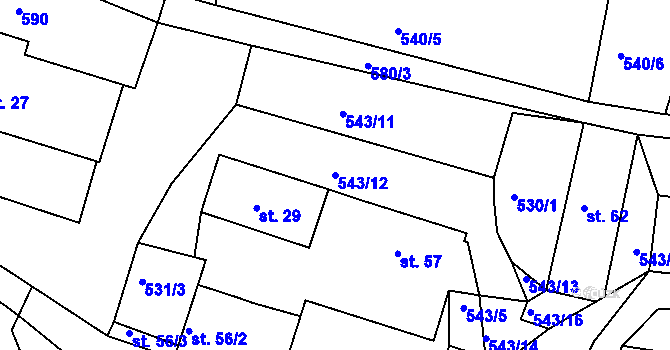 Parcela st. 543/12 v KÚ Nové Městečko, Katastrální mapa