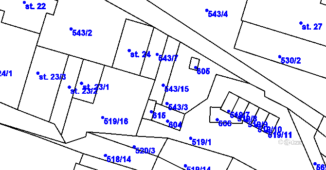 Parcela st. 543/15 v KÚ Nové Městečko, Katastrální mapa