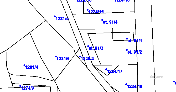 Parcela st. 91/3 v KÚ Dlouhá Ves u Havlíčkova Brodu, Katastrální mapa