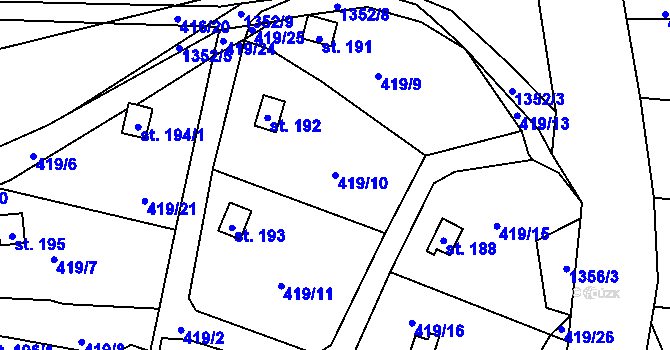 Parcela st. 419/10 v KÚ Dlouhá Ves u Havlíčkova Brodu, Katastrální mapa