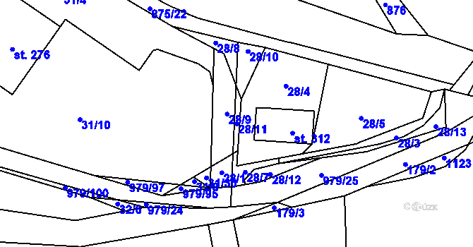 Parcela st. 28/11 v KÚ Dlouhá Ves u Rychnova nad Kněžnou, Katastrální mapa