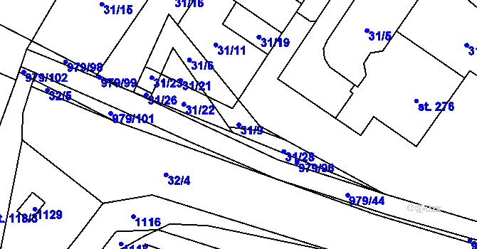 Parcela st. 31/9 v KÚ Dlouhá Ves u Rychnova nad Kněžnou, Katastrální mapa