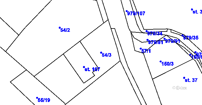 Parcela st. 54/3 v KÚ Dlouhá Ves u Rychnova nad Kněžnou, Katastrální mapa