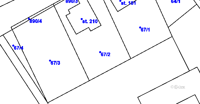 Parcela st. 67/2 v KÚ Dlouhá Ves u Rychnova nad Kněžnou, Katastrální mapa