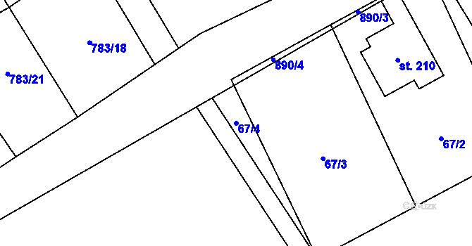 Parcela st. 67/4 v KÚ Dlouhá Ves u Rychnova nad Kněžnou, Katastrální mapa