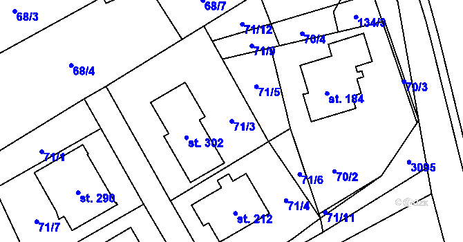 Parcela st. 71/3 v KÚ Dlouhá Ves u Rychnova nad Kněžnou, Katastrální mapa