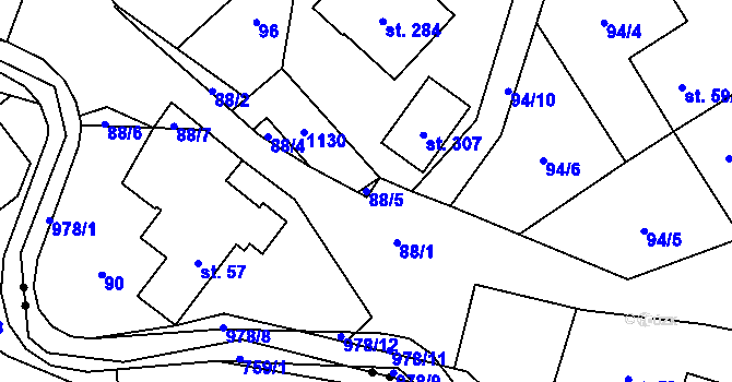 Parcela st. 88/5 v KÚ Dlouhá Ves u Rychnova nad Kněžnou, Katastrální mapa