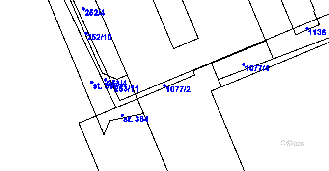 Parcela st. 1077/2 v KÚ Dlouhá Ves u Rychnova nad Kněžnou, Katastrální mapa