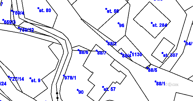 Parcela st. 88/7 v KÚ Dlouhá Ves u Rychnova nad Kněžnou, Katastrální mapa