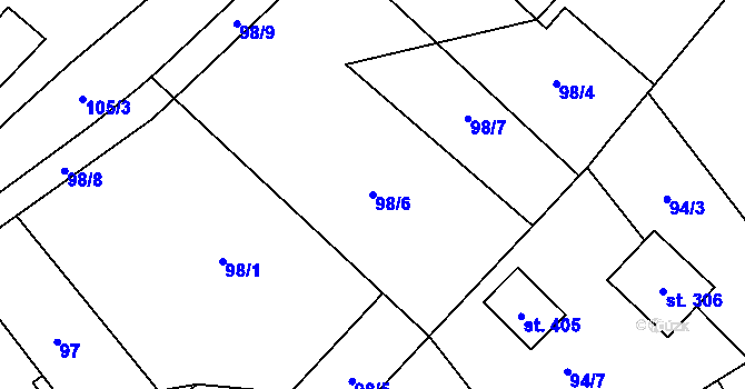 Parcela st. 98/6 v KÚ Dlouhá Ves u Rychnova nad Kněžnou, Katastrální mapa
