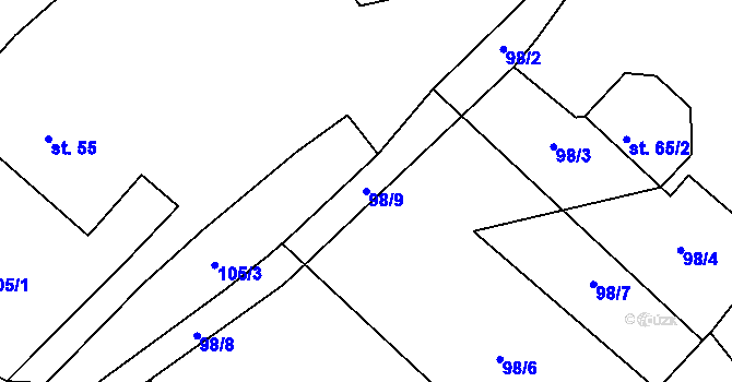 Parcela st. 98/9 v KÚ Dlouhá Ves u Rychnova nad Kněžnou, Katastrální mapa