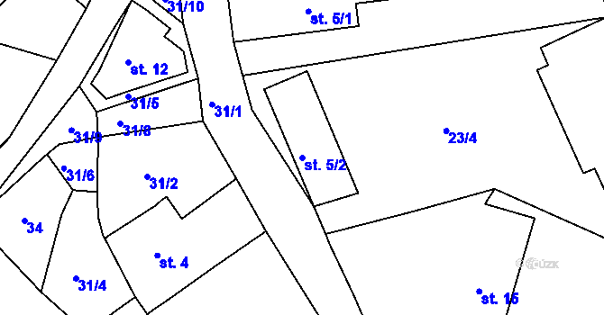Parcela st. 5/2 v KÚ Jámy u Rychnova nad Kněžnou, Katastrální mapa