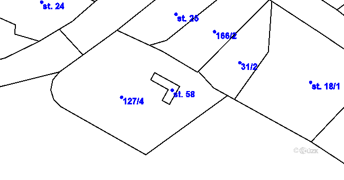 Parcela st. 58 v KÚ Dlouhé Dvory, Katastrální mapa