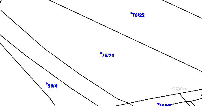 Parcela st. 76/21 v KÚ Dlouhé Dvory, Katastrální mapa