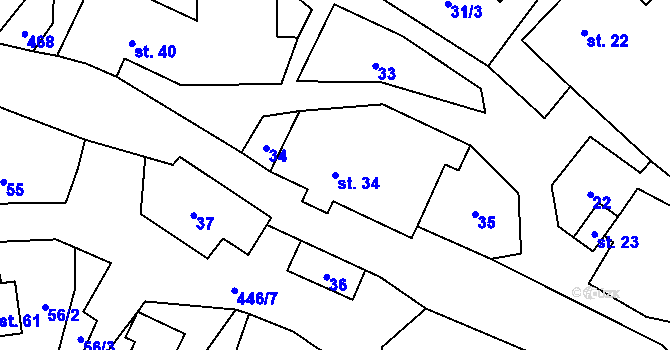 Parcela st. 34 v KÚ Benkov, Katastrální mapa