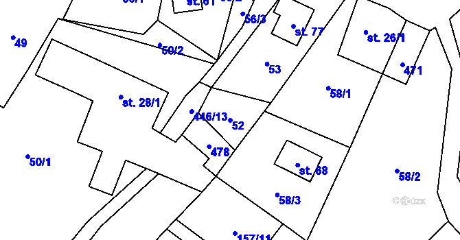 Parcela st. 52 v KÚ Benkov, Katastrální mapa