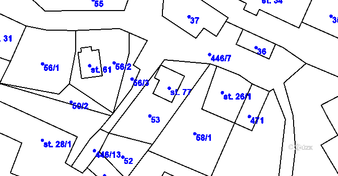 Parcela st. 77 v KÚ Benkov, Katastrální mapa