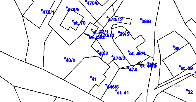 Parcela st. 40/2 v KÚ Benkov, Katastrální mapa
