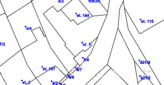Parcela st. 1 v KÚ Dlouhomilov, Katastrální mapa