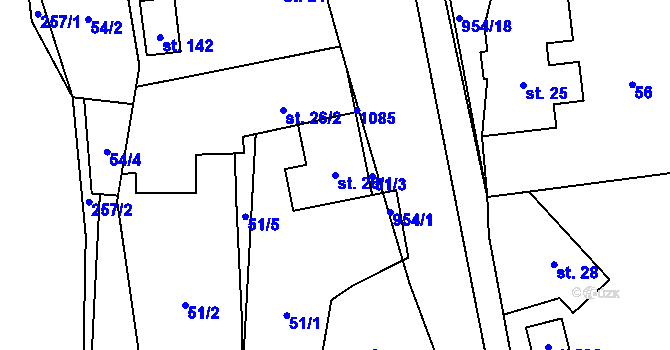 Parcela st. 26/1 v KÚ Dlouhomilov, Katastrální mapa