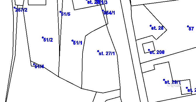 Parcela st. 27/1 v KÚ Dlouhomilov, Katastrální mapa