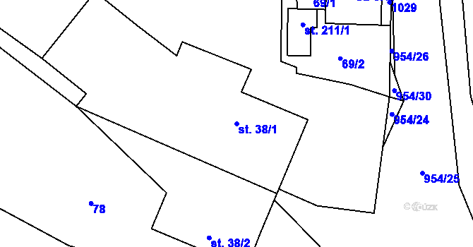 Parcela st. 38/1 v KÚ Dlouhomilov, Katastrální mapa