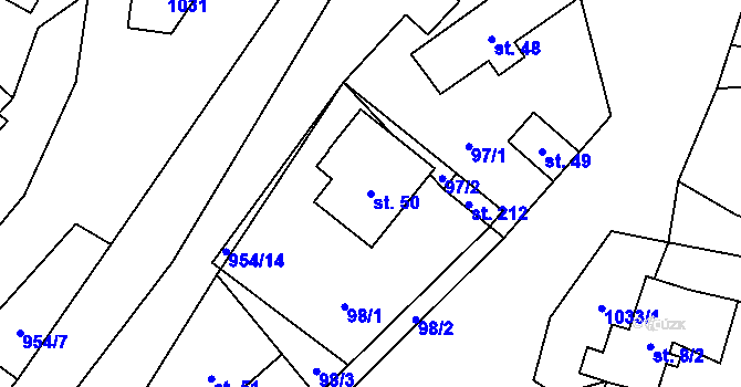 Parcela st. 50 v KÚ Dlouhomilov, Katastrální mapa