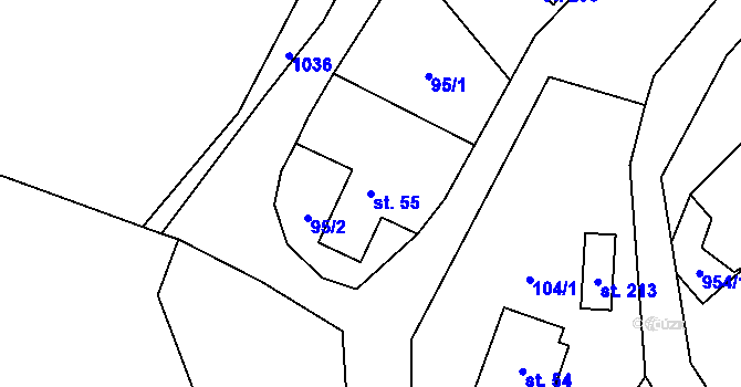 Parcela st. 55 v KÚ Dlouhomilov, Katastrální mapa