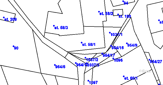 Parcela st. 58/1 v KÚ Dlouhomilov, Katastrální mapa