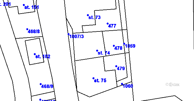 Parcela st. 74 v KÚ Dlouhomilov, Katastrální mapa