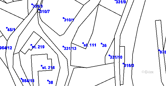 Parcela st. 111 v KÚ Dlouhomilov, Katastrální mapa