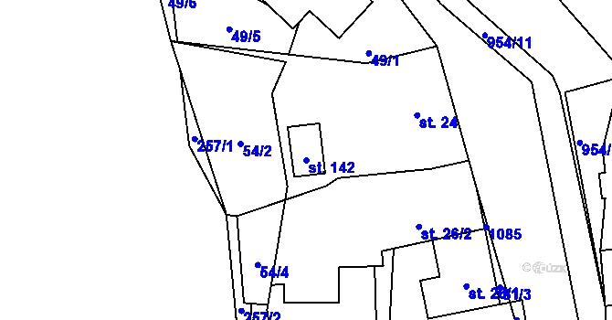 Parcela st. 142 v KÚ Dlouhomilov, Katastrální mapa