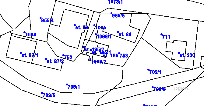 Parcela st. 196 v KÚ Dlouhomilov, Katastrální mapa