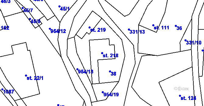 Parcela st. 218 v KÚ Dlouhomilov, Katastrální mapa