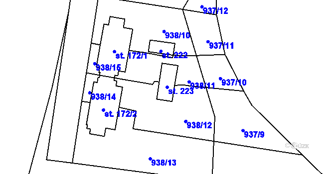 Parcela st. 223 v KÚ Dlouhomilov, Katastrální mapa
