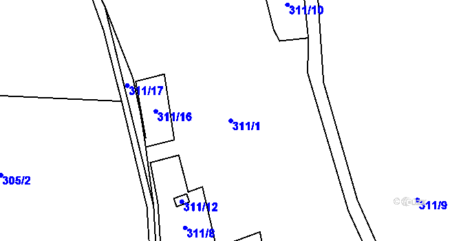 Parcela st. 311/1 v KÚ Dlouhomilov, Katastrální mapa