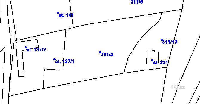 Parcela st. 311/4 v KÚ Dlouhomilov, Katastrální mapa