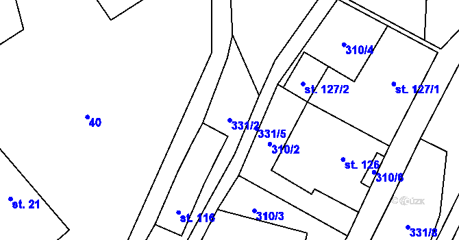 Parcela st. 331/2 v KÚ Dlouhomilov, Katastrální mapa