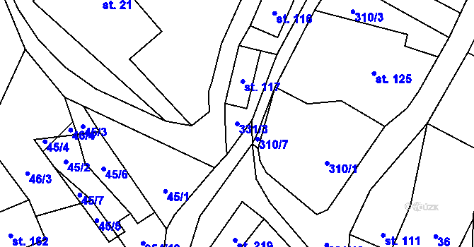 Parcela st. 331/3 v KÚ Dlouhomilov, Katastrální mapa