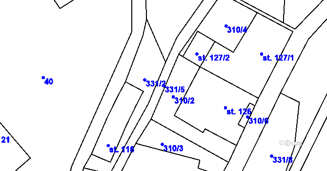 Parcela st. 331/5 v KÚ Dlouhomilov, Katastrální mapa