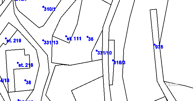 Parcela st. 331/10 v KÚ Dlouhomilov, Katastrální mapa
